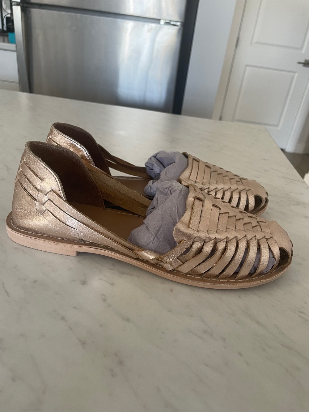 Boohoo Metallic Rose Gold Woven Leather Flats